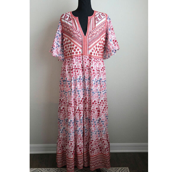Oliphant Flirty V Neck Maxi Mendoza Coral Ladies Dress Size Medium - Picture 3 of 10
